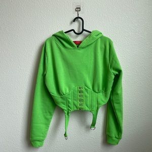 Amazing lime green, corset cropped hoodie sweatshirt